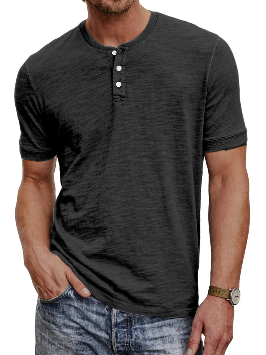 Men's henley t-shirt - lightweight cotton blend top for casual everyday wear