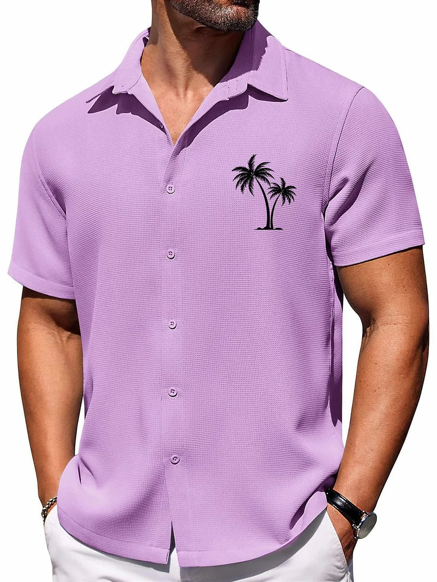 Men's hawaiian shirt lightweight palm print - casual summer attire for relaxed days