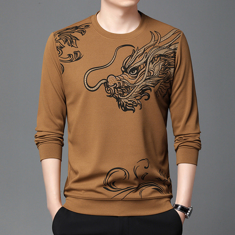 Men’s Dragon Print Long Sleeve Top - Trendy Graphic Tee