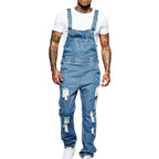Men's distressed denim overalls casual wear - versatile loose-fit jumpsuit for everyday use