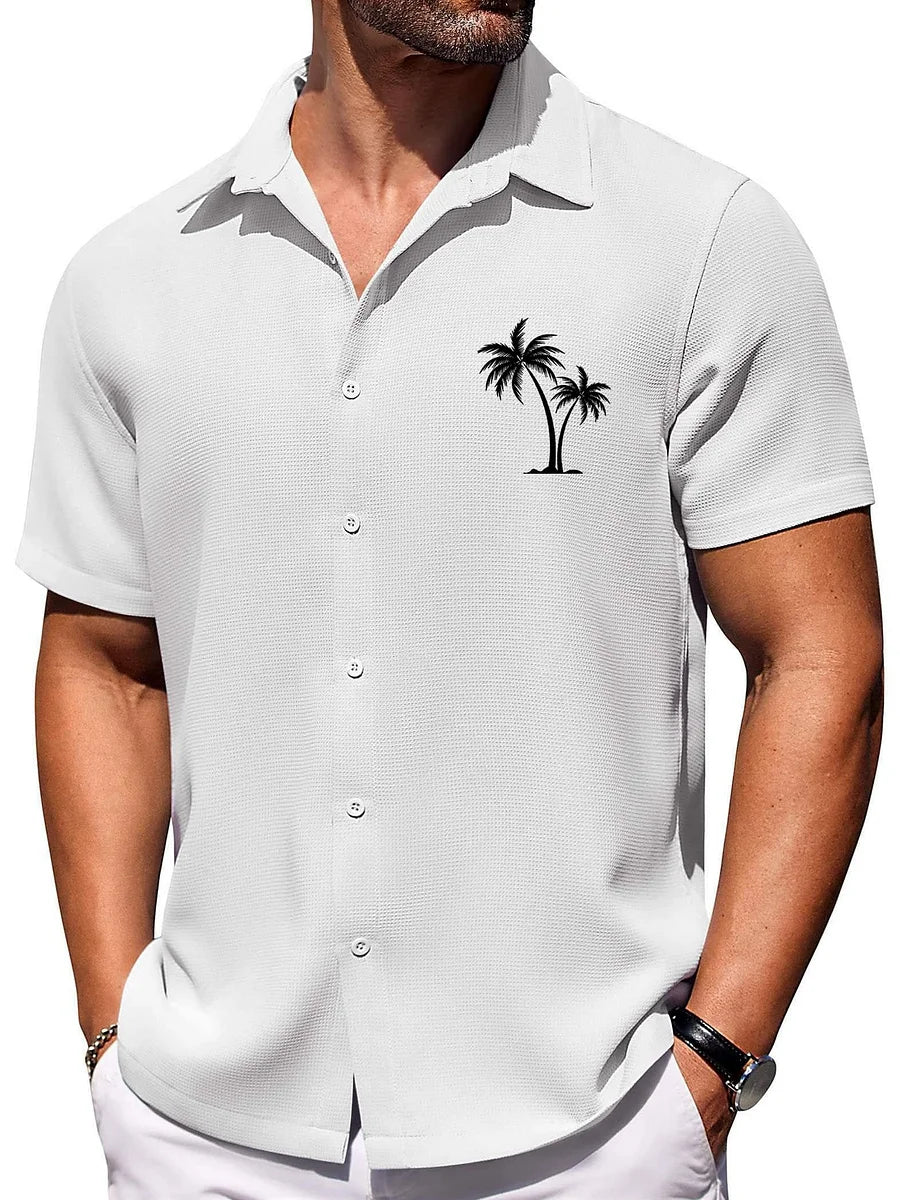 Men's hawaiian shirt lightweight palm print - casual summer attire for relaxed days