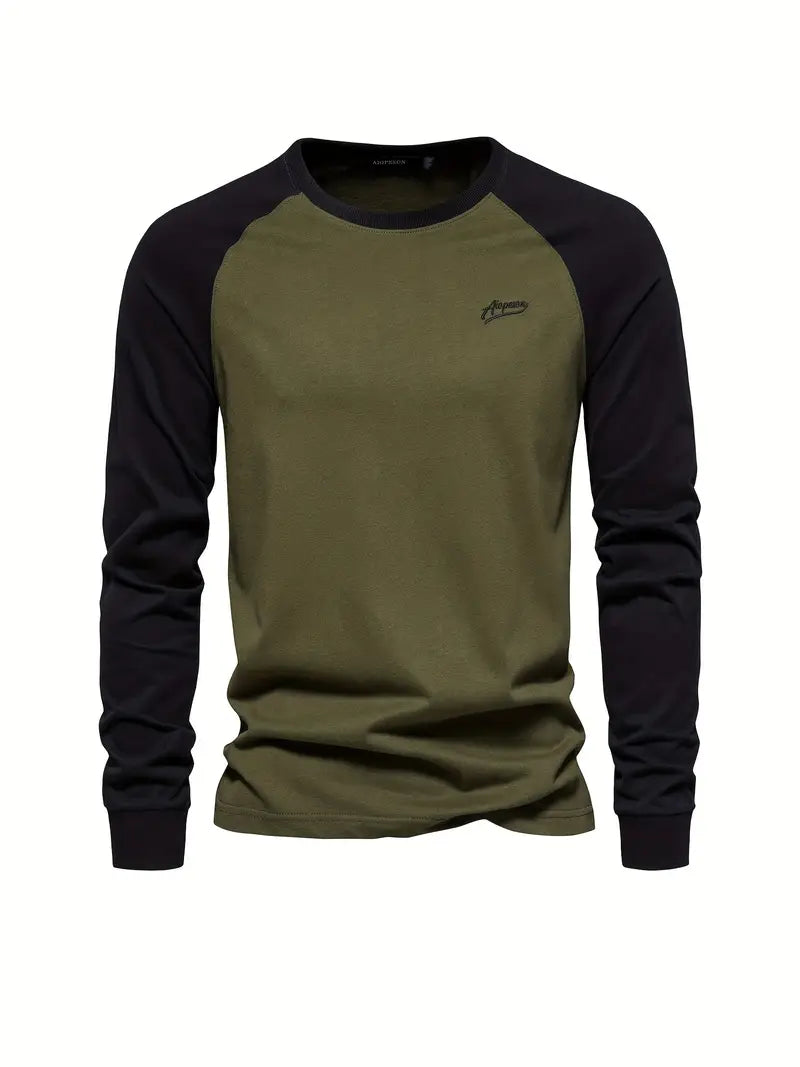 Men's long sleeve t-shirt cozy casual wear - stylish raglan tee, soft fabric
