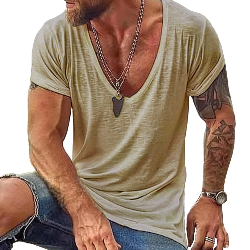 Men's casual t-shirt soft cotton v neck short sleeves - essential everyday wear for active gentlemen