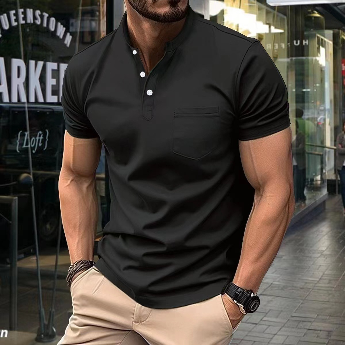 Men's half collar polo shirt - versatile casual wear with lightweight fabric