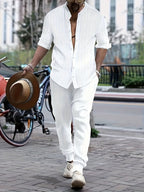 2-piece men's casual outfit stylish shirt and trousers set - everyday wear for weekend outings