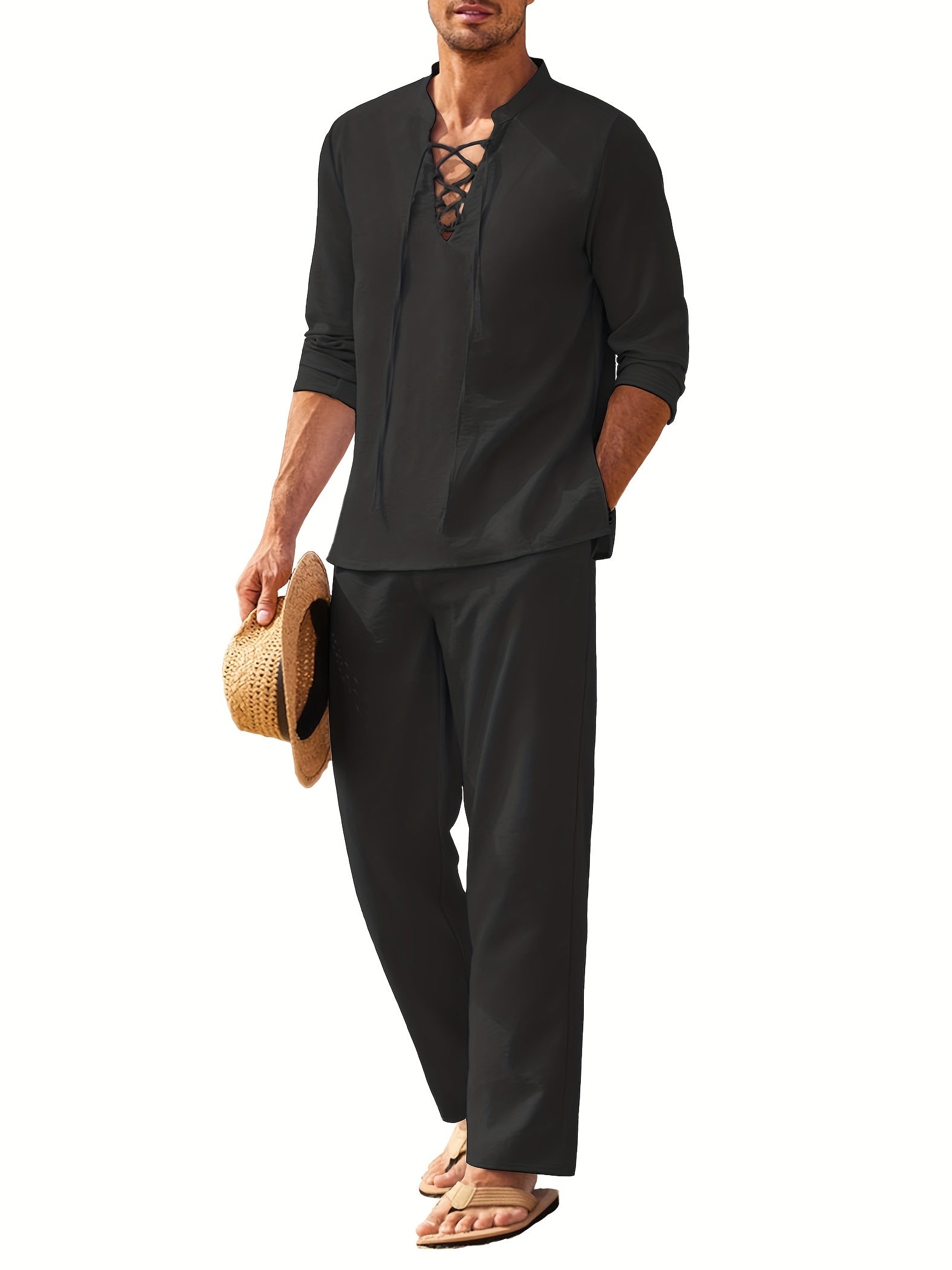 Men's long sleeve shirt and trouser set - contemporary relaxed fit ensemble for summer outings