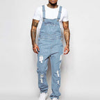 Men's distressed denim overalls casual wear - versatile loose-fit jumpsuit for everyday use