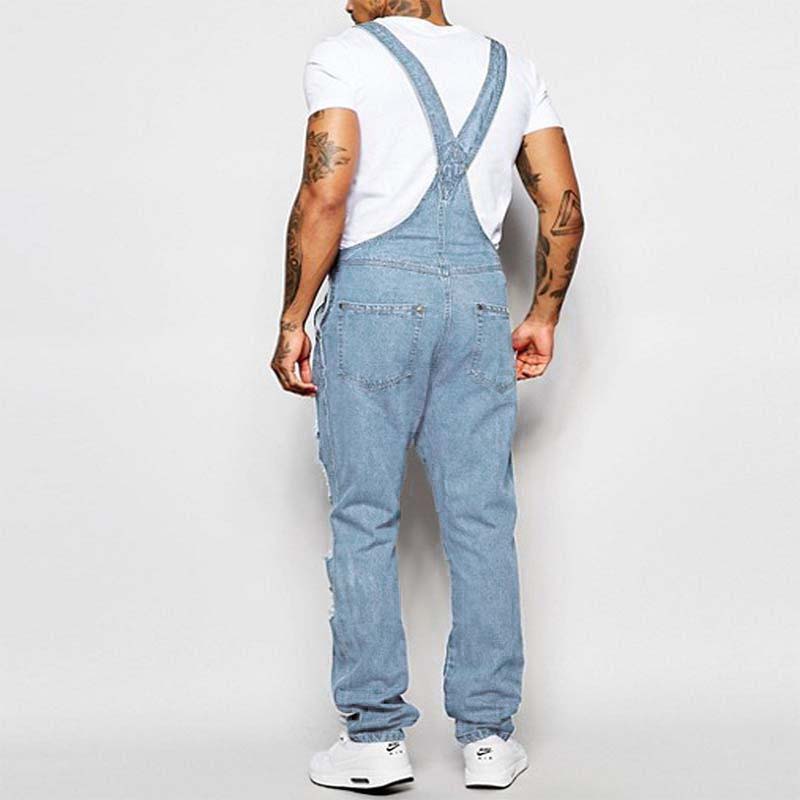 Men's distressed denim overalls casual wear - versatile loose-fit jumpsuit for everyday use