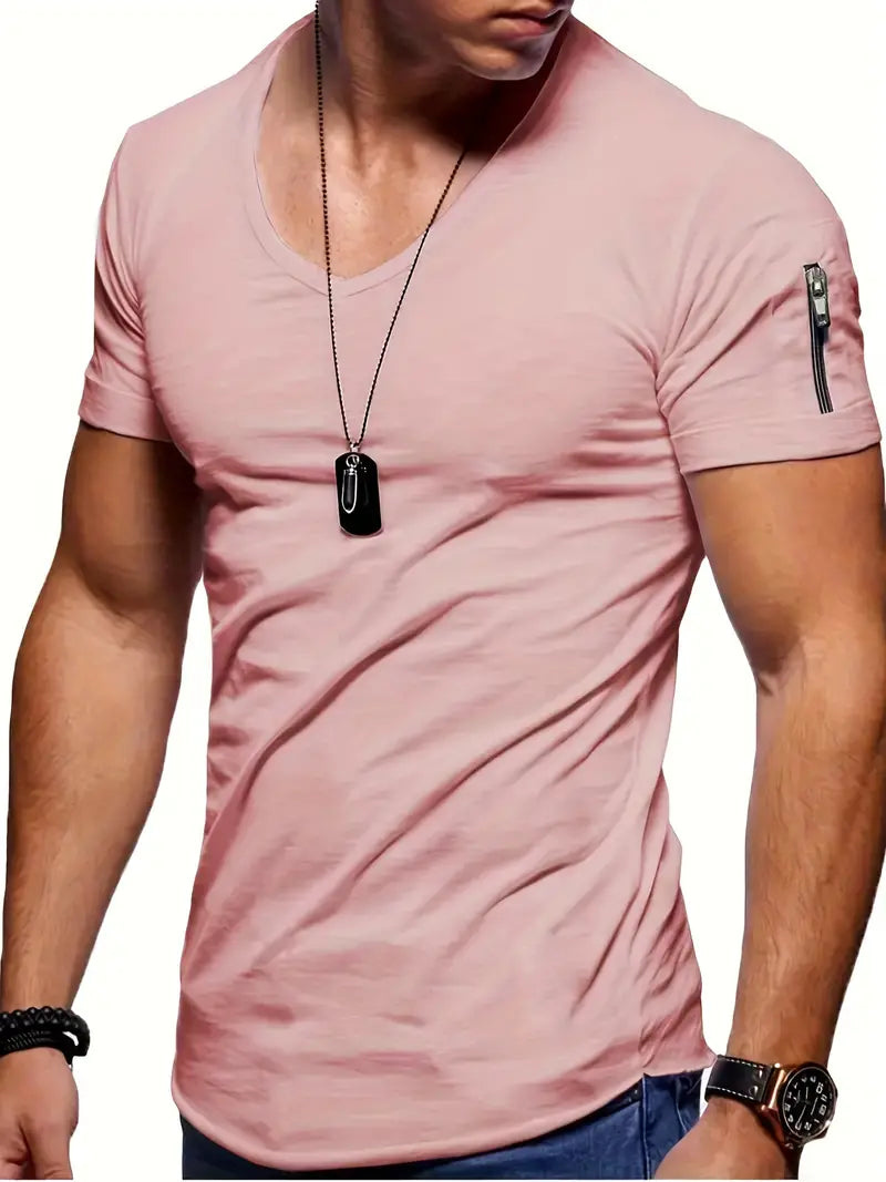 Men's v-neck t-shirt contemporary design casual wear - lightweight short sleeve top for everyday use