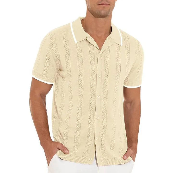 Men's short sleeve polo shirt modern ribbed design - casual office attire