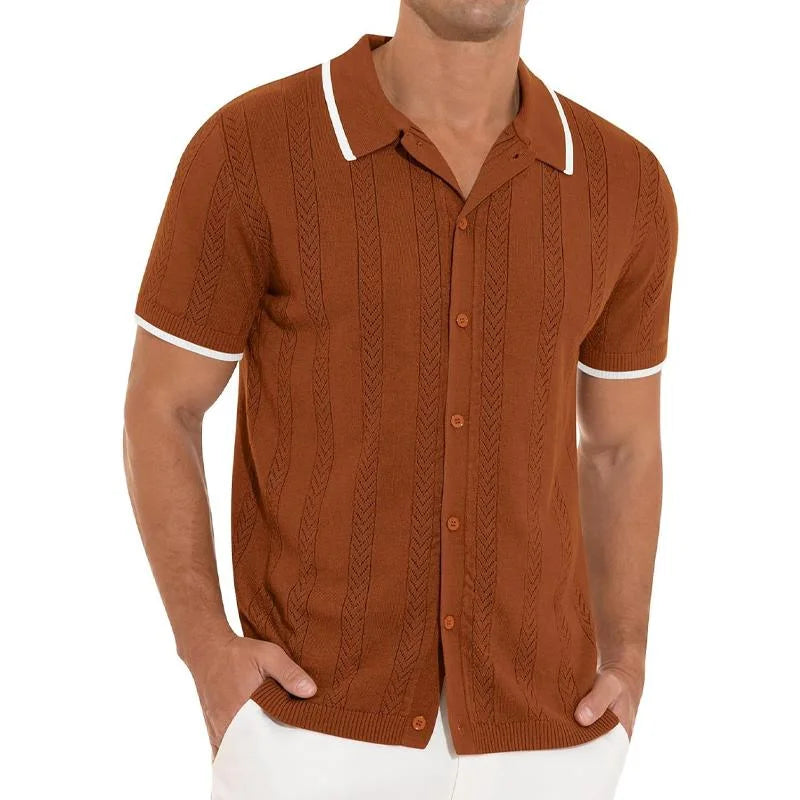 Men's short sleeve polo shirt modern ribbed design - casual office attire