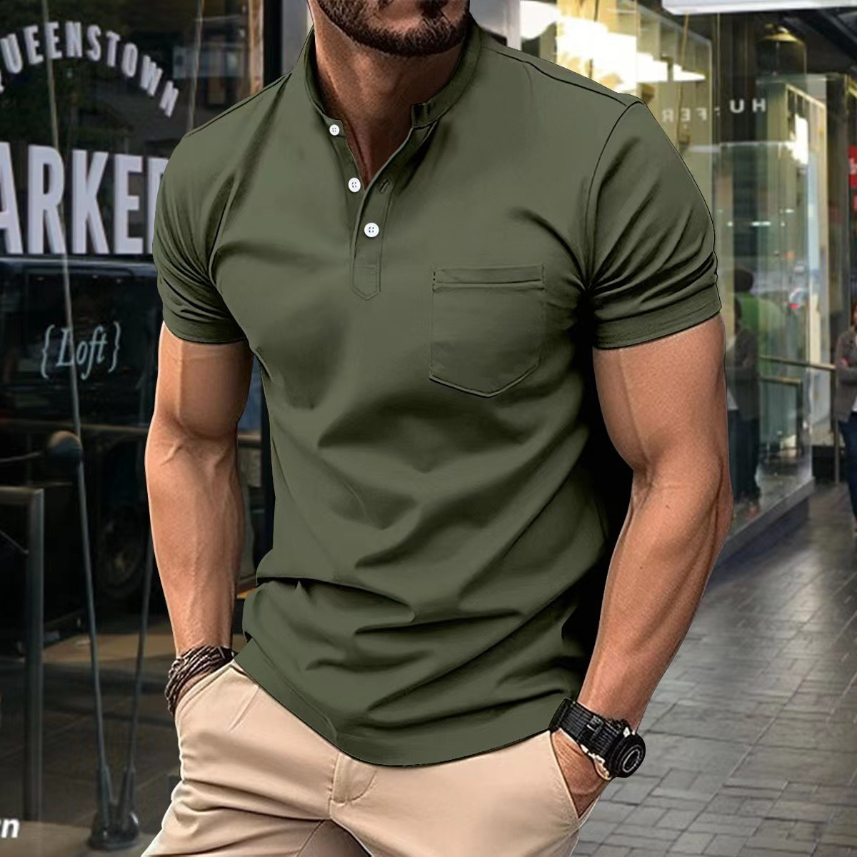 Men's half collar polo shirt - versatile casual wear with lightweight fabric