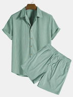 2-piece men’s short sleeve set - ribbed shirt and shorts combination
