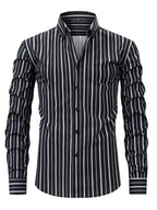 Men's long sleeve striped shirt - classic tailored fit for office and casual wear