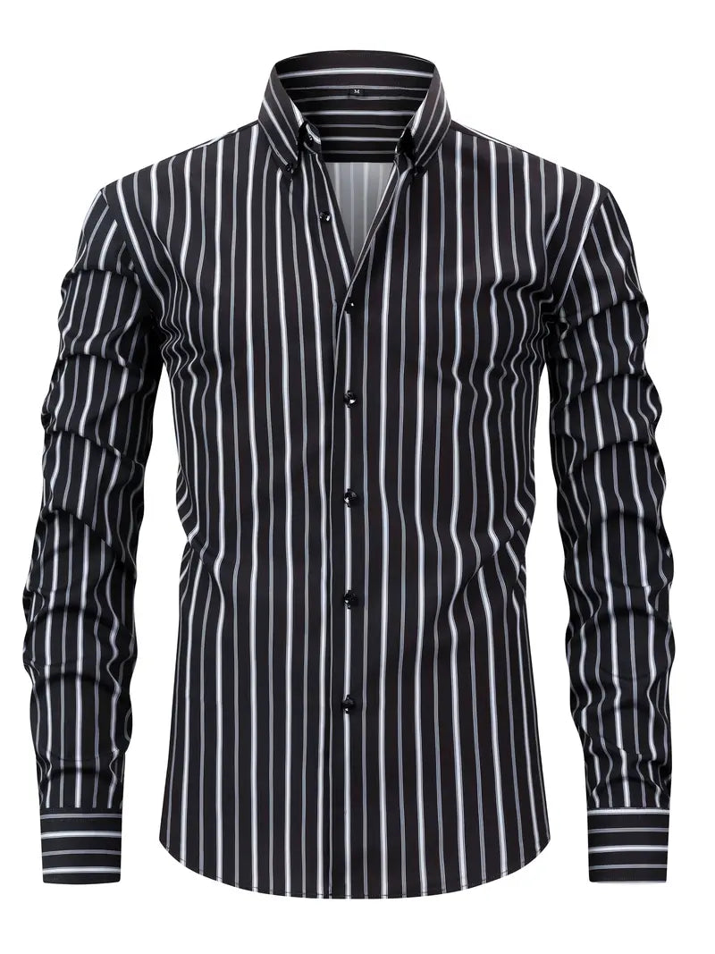 Men's long sleeve striped shirt - classic tailored fit for office and casual wear