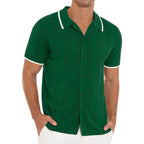 Men's short sleeve polo shirt modern ribbed design - casual office attire
