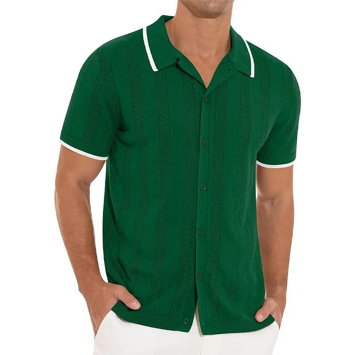Men's short sleeve polo shirt modern ribbed design - casual office attire
