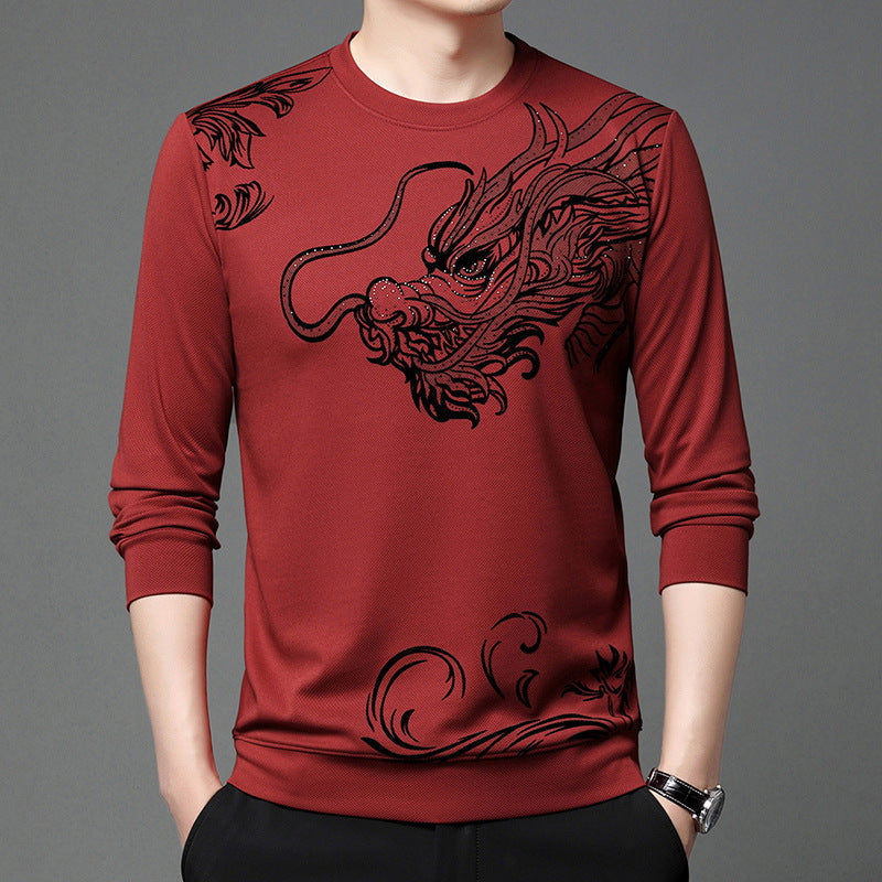 Men’s Dragon Print Long Sleeve Top - Trendy Graphic Tee