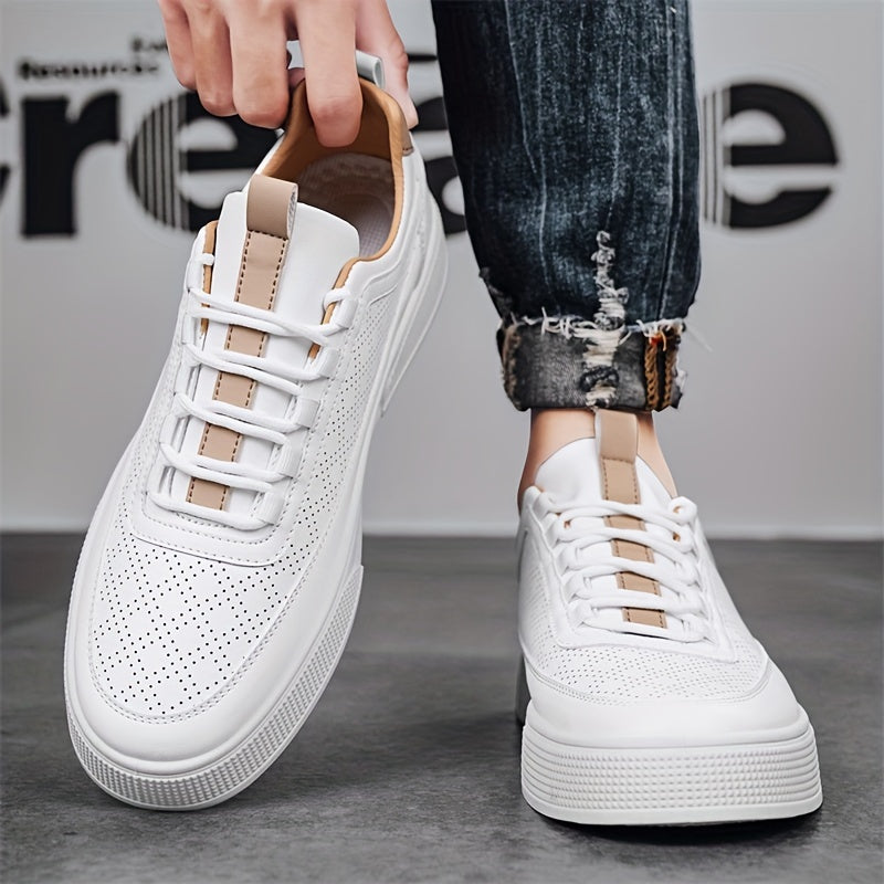 Men's casual sneakers low stylish perforated design - trendy lace-up shoes for everyday outings