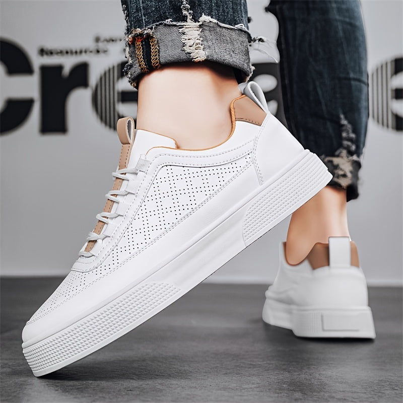 Men's casual sneakers low stylish perforated design - trendy lace-up shoes for everyday outings