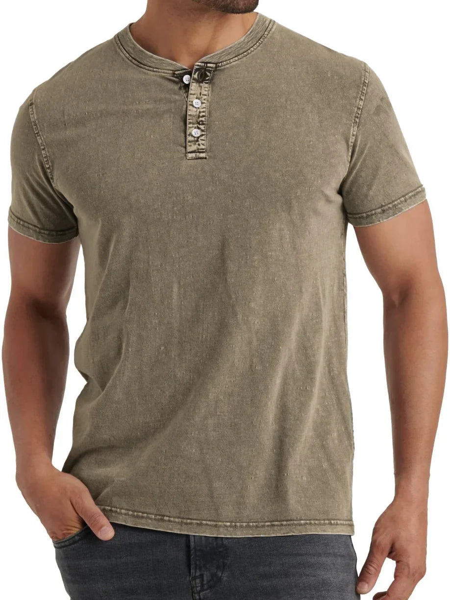 Men's denim henley t-shirt relaxed casual top - versatile stylish fit for everyday wear