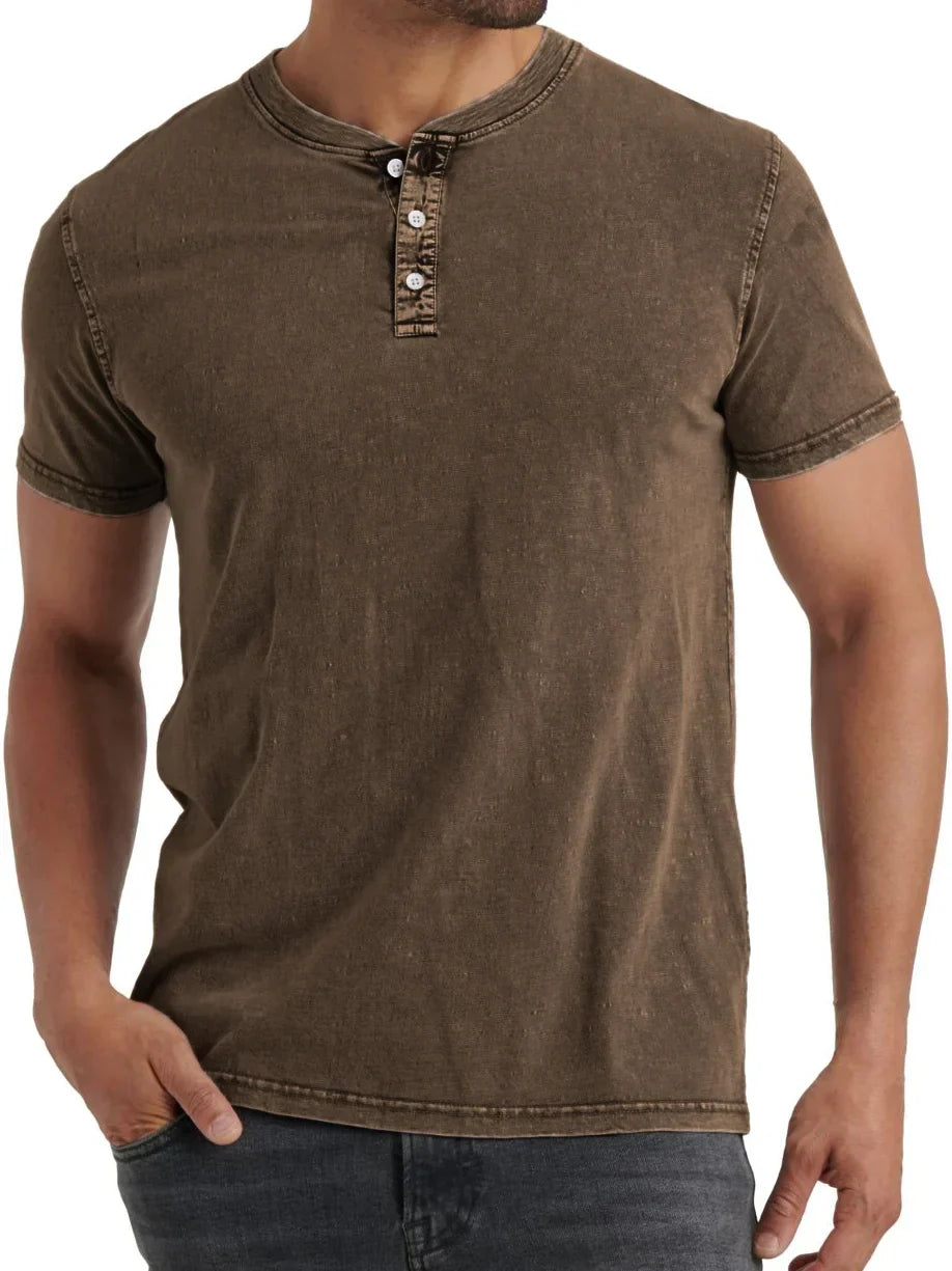 Men's denim henley t-shirt relaxed casual top - versatile stylish fit for everyday wear