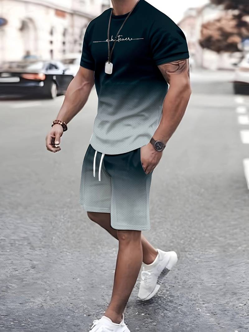 2-piece men's relaxed fit t-shirt and shorts set - breathable outdoor attire for casual days