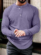 Men's long sleeve henley t-shirt versatile cotton blend top - ideal for casual and office wear