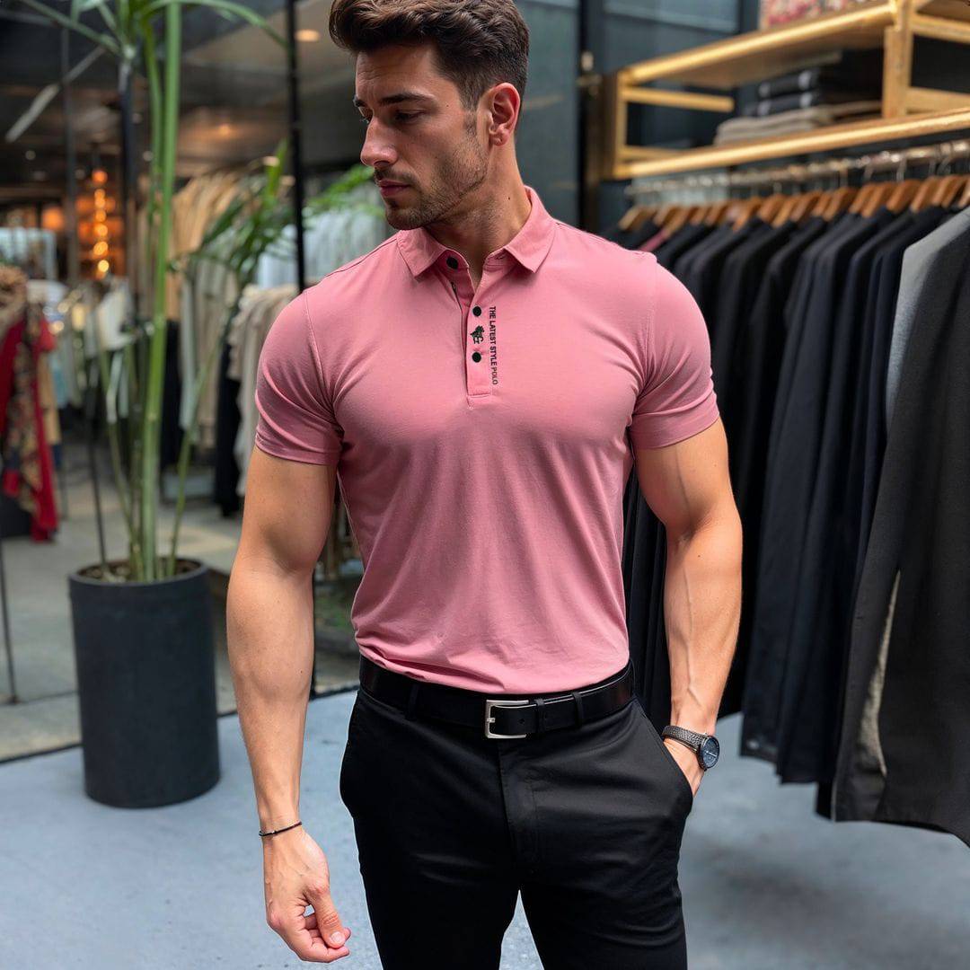 Men's polo shirt athletic fit casual wear - short sleeve top, easy care fabric for smart-casual occasions