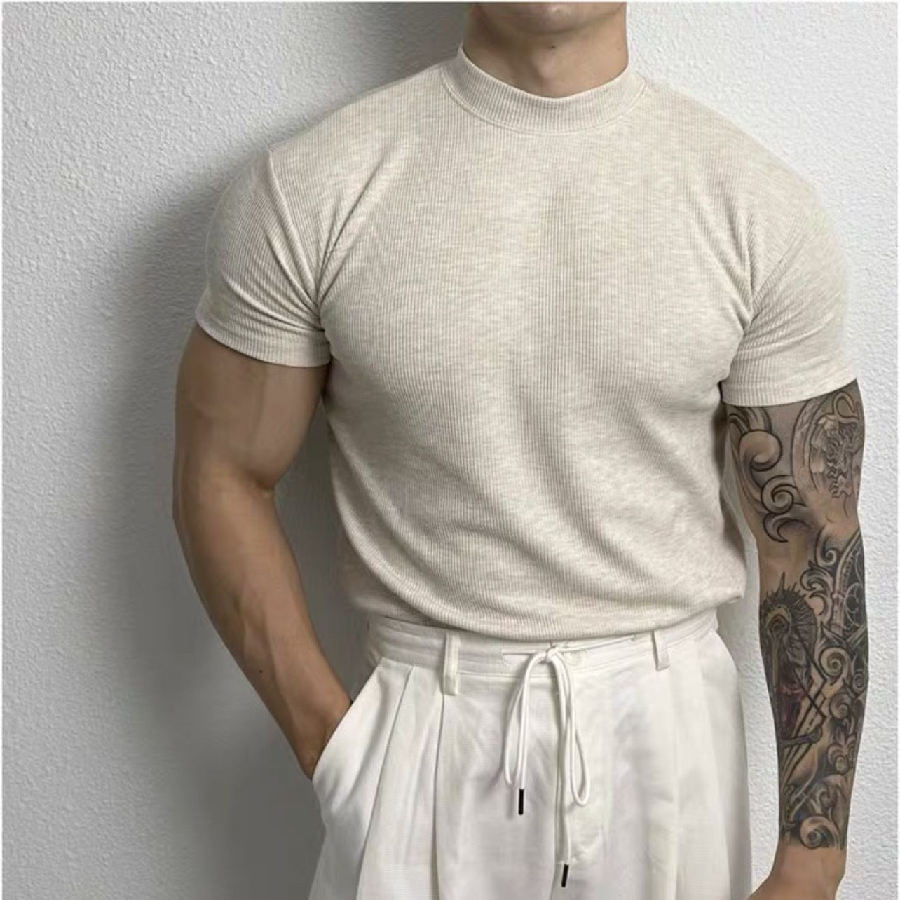 Men's ribbed short sleeve top - contemporary and versatile shirt
