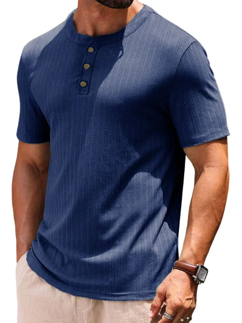 Men's t-shirt with buttons ribbed casual top - relaxed fit for everyday wear