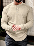 Men's long sleeve henley t-shirt versatile cotton blend top - ideal for casual and office wear
