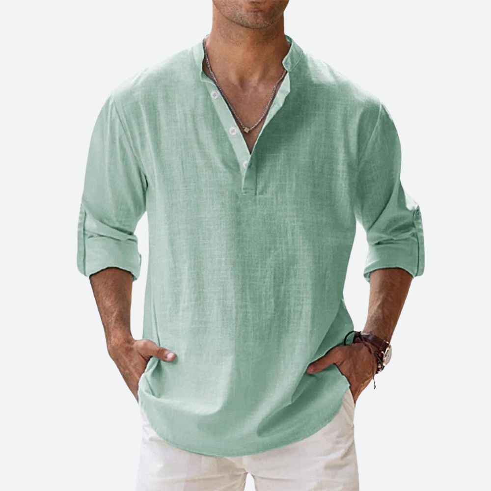 Men's linen shirt relaxed fit everyday casual attire - lightweight breathable long sleeve design