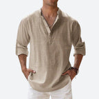 Men's linen shirt relaxed fit everyday casual attire - lightweight breathable long sleeve design
