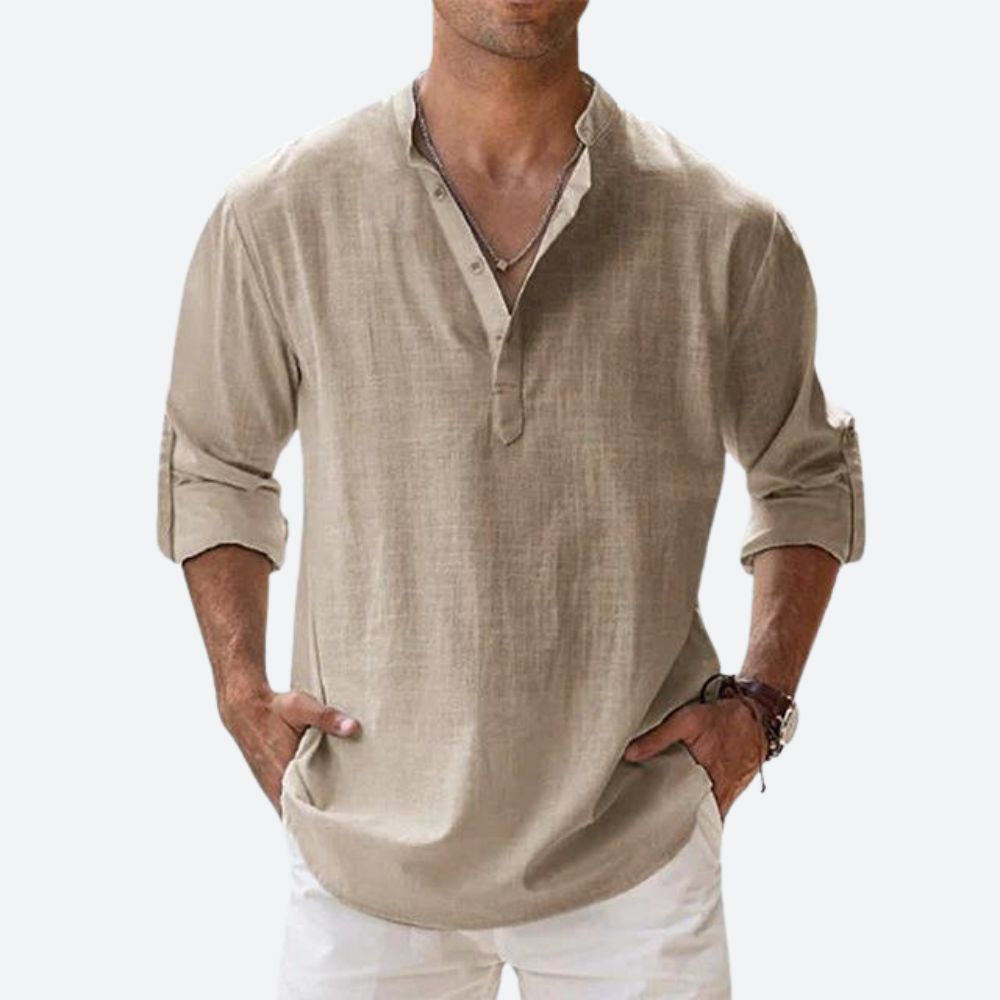 Men's linen shirt relaxed fit everyday casual attire - lightweight breathable long sleeve design