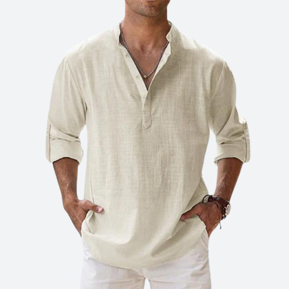 Men's linen shirt relaxed fit everyday casual attire - lightweight breathable long sleeve design