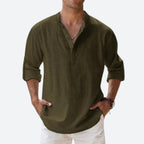 Men's linen shirt relaxed fit everyday casual attire - lightweight breathable long sleeve design