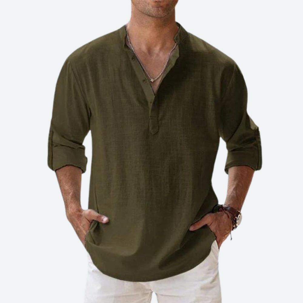 Men's linen shirt relaxed fit everyday casual attire - lightweight breathable long sleeve design