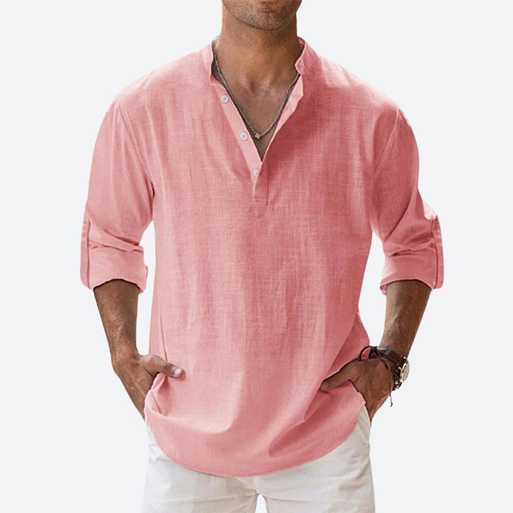Men's linen shirt relaxed fit everyday casual attire - lightweight breathable long sleeve design