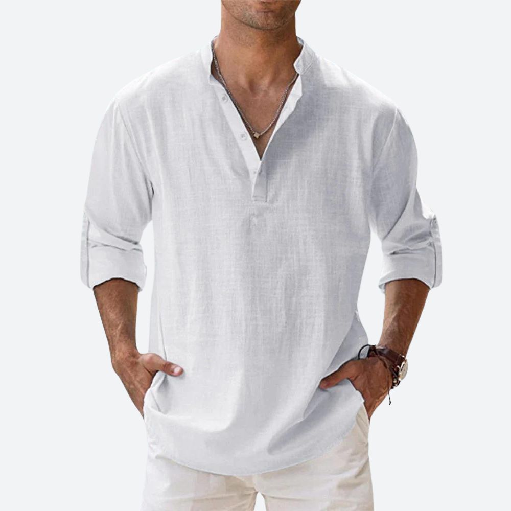 Men's linen shirt relaxed fit everyday casual attire - lightweight breathable long sleeve design