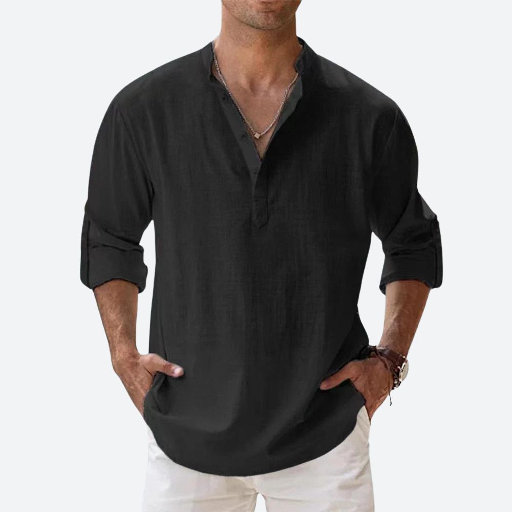 Men's linen shirt relaxed fit everyday casual attire - lightweight breathable long sleeve design
