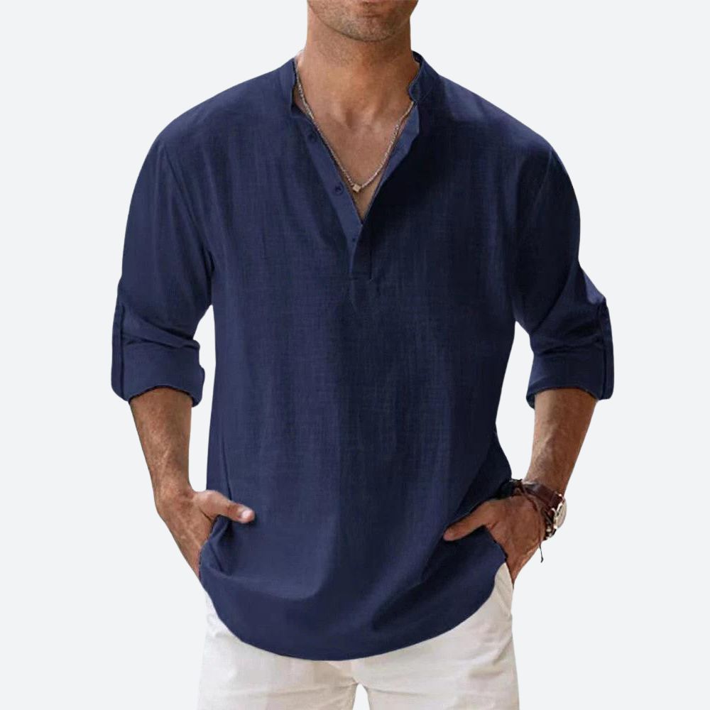 Men's linen shirt relaxed fit everyday casual attire - lightweight breathable long sleeve design