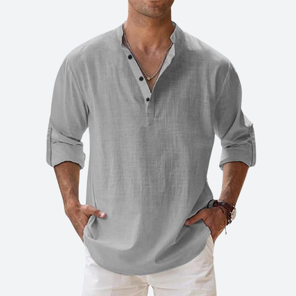 Men's linen shirt relaxed fit everyday casual attire - lightweight breathable long sleeve design