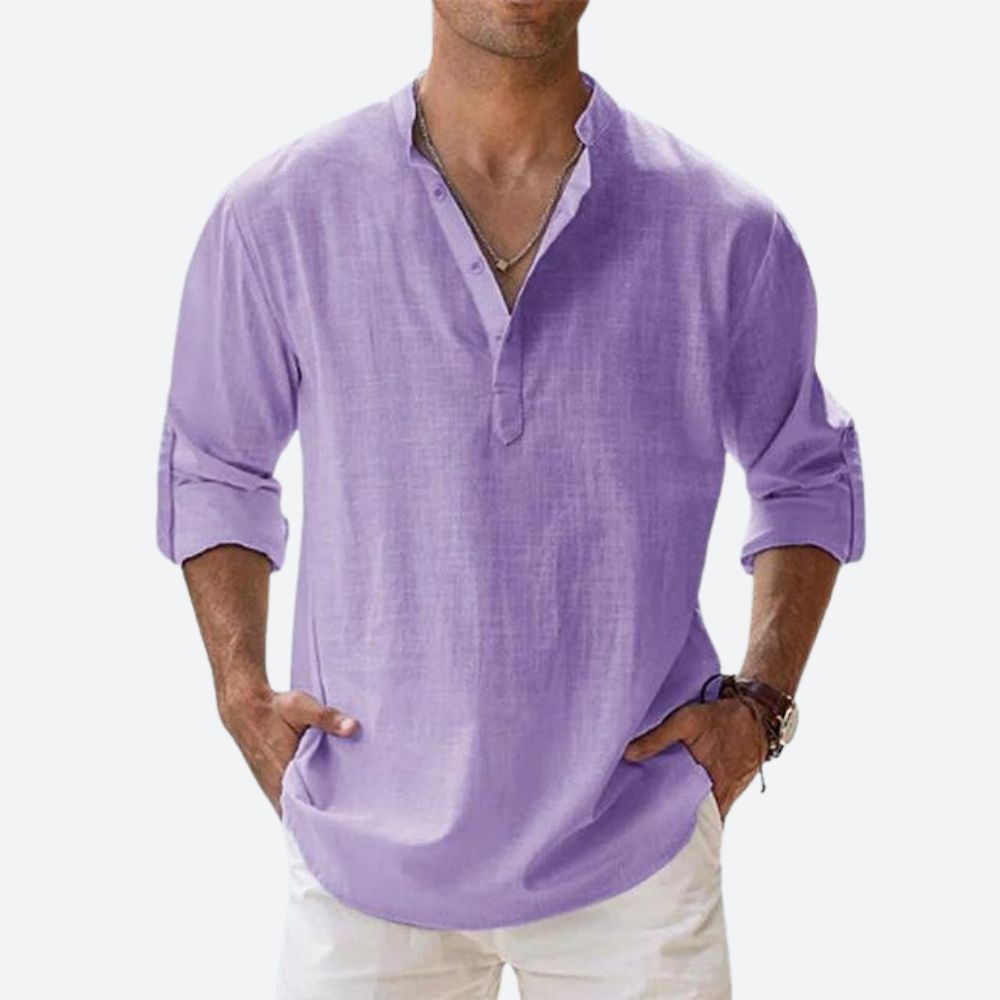 Men's linen shirt relaxed fit everyday casual attire - lightweight breathable long sleeve design