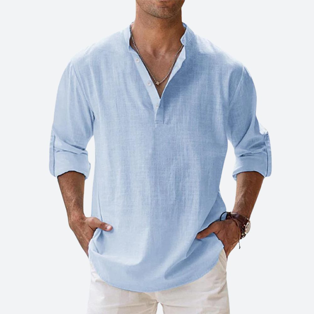 Men's linen shirt relaxed fit everyday casual attire - lightweight breathable long sleeve design
