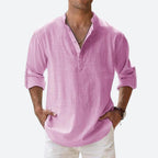 Men's linen shirt relaxed fit everyday casual attire - lightweight breathable long sleeve design
