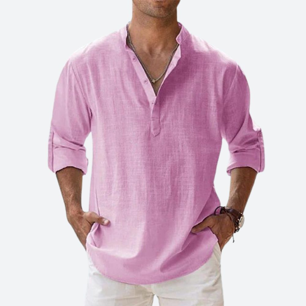 Men's linen shirt relaxed fit everyday casual attire - lightweight breathable long sleeve design