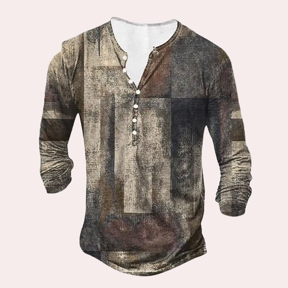 Men's long sleeve patchwork top casual attire - unique design for relaxed outings