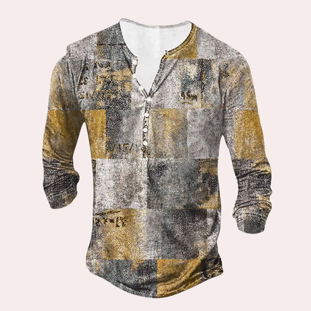 Men's long sleeve patchwork top casual attire - unique design for relaxed outings