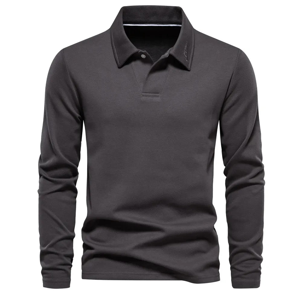 Men's long sleeve polo shirt - versatile soft fabric top for casual wear
